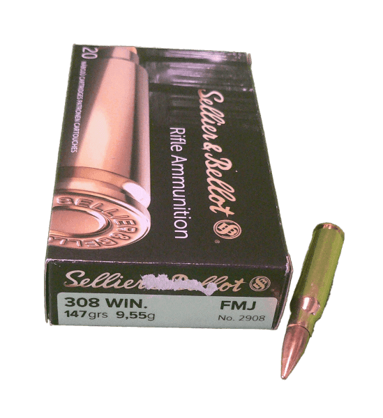 S&B, Sellier Bellot 308 win, 147gr, 9.55 g / 147 gr, 9.55g, FMJ